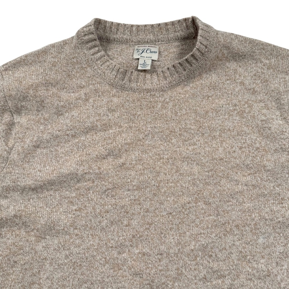J Crew Marled Rugged Merino Wool Blend Sweater Mens Large Tan Crewneck BA285